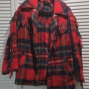 Charivari Red Plaid Fringe Coat
